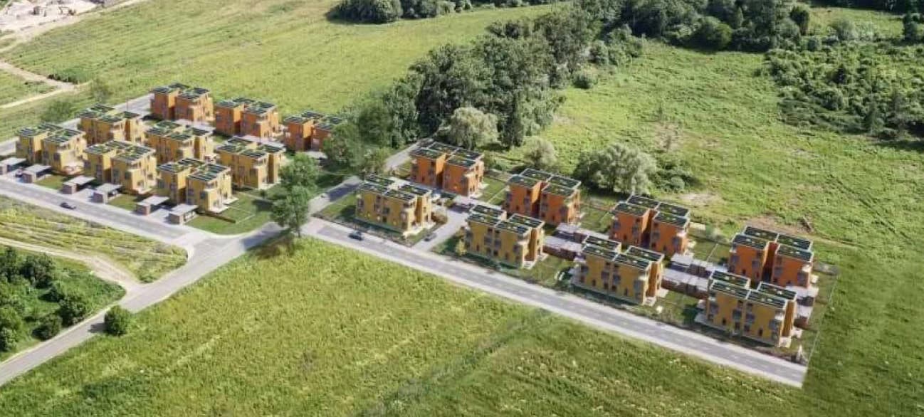 Luftaufnahme des realisierten Wohnquartiers Wola Village bei Krakau